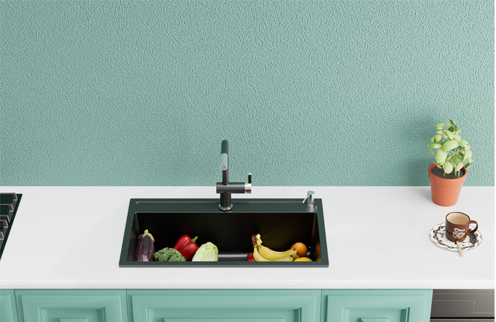 Green Ambry Black Topmount Kitchen Sink With Elegant Faucet